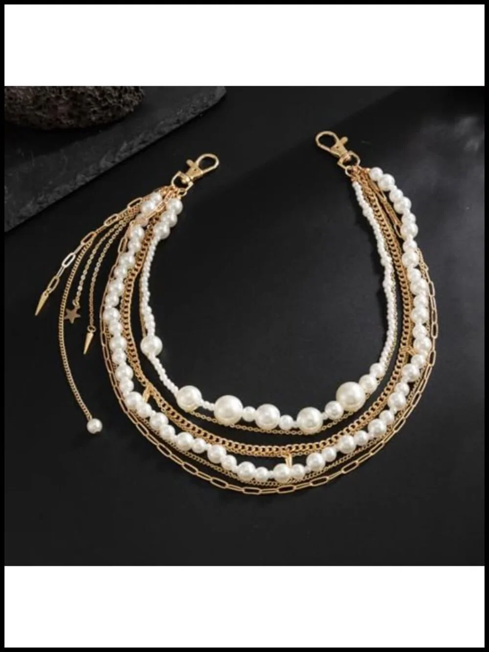 Unique Mixed-Media Pearl Rhinestone Star Charm Layered Pants Chain Belt